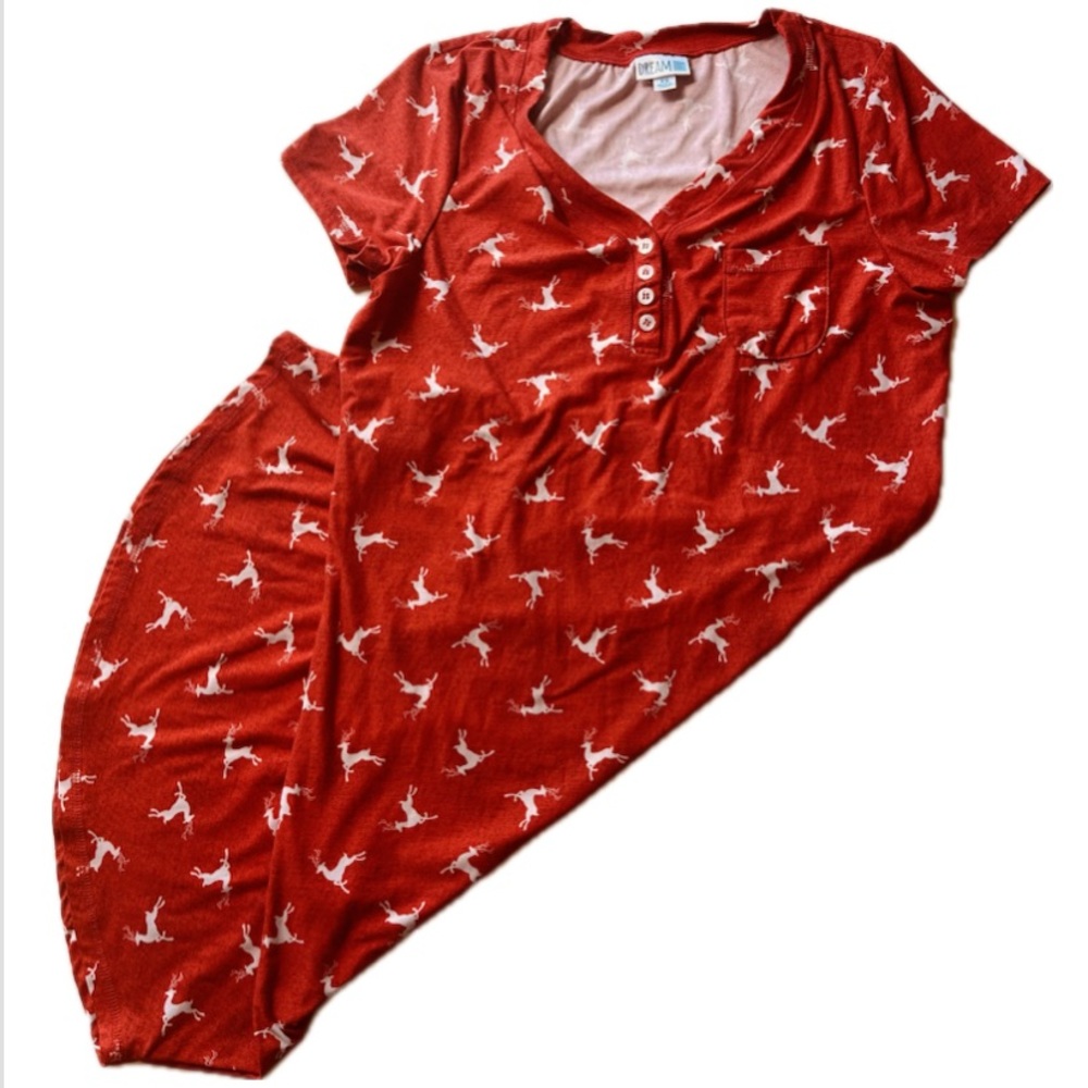 DREAM nightgown holiday‎ theme reindeer red brown heathered color XS NWOT